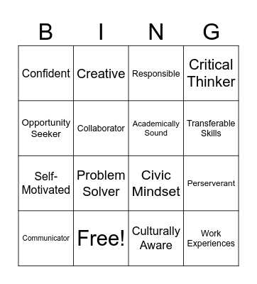 Transferrable Skills Bingo Card