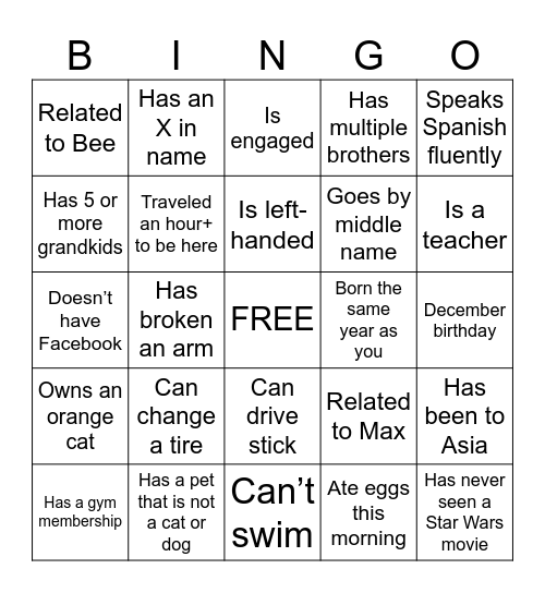 Find the Guest Bingo Card