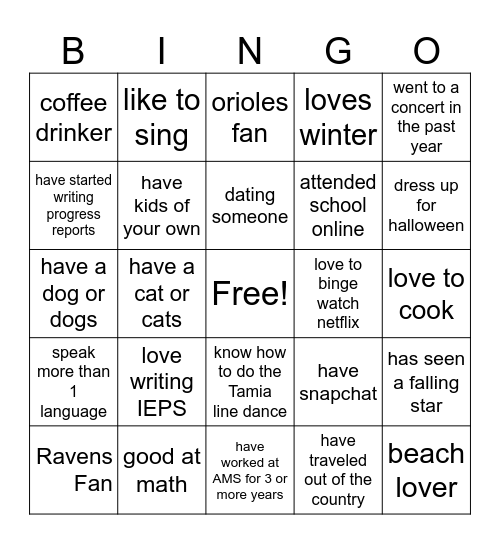 Department Meeting Bingo Card