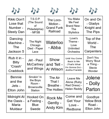SONGS FROM 1974 Bingo Card