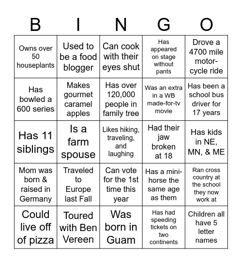 PLA Orientation Bingo Card