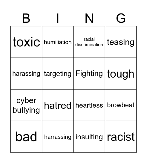 BULLYING Bingo Card