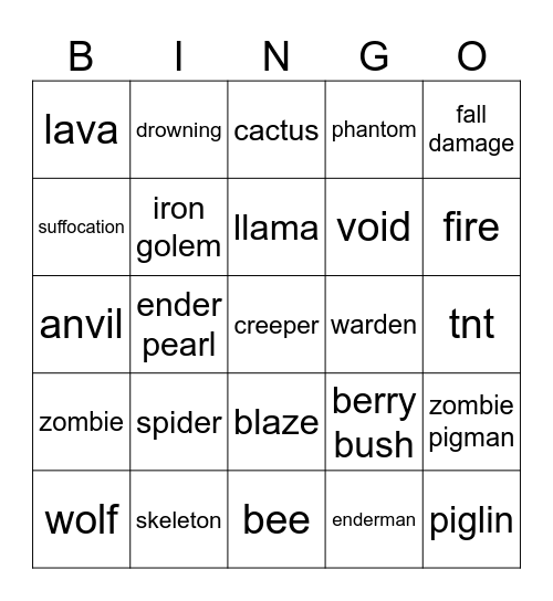 death bingo Card