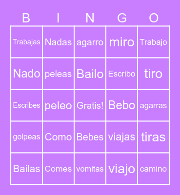 Spanish Verbs Bingo Card