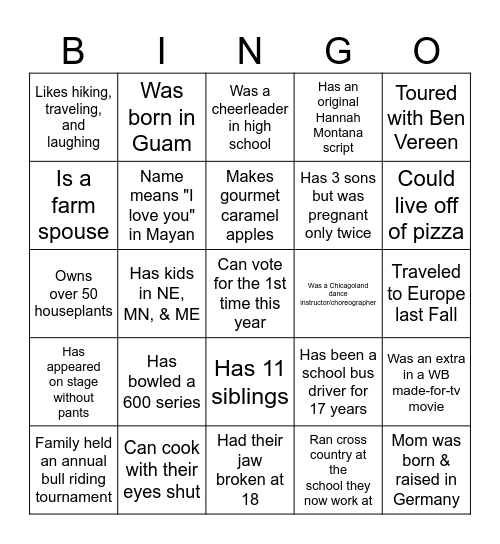 PLA Orientation Bingo Card