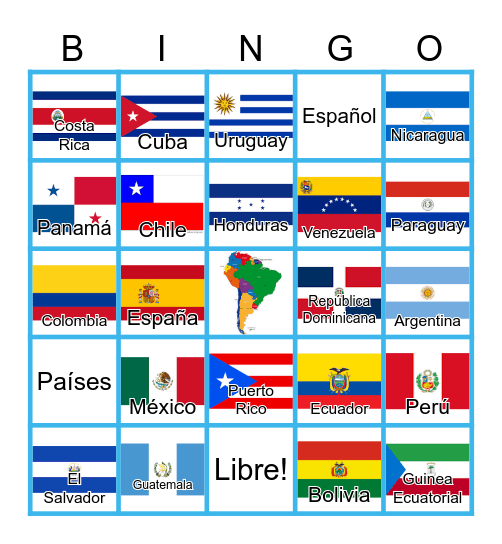 Spanish Speaking Countries and Flags Bingo Card