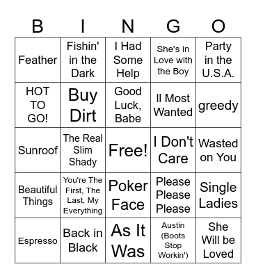 Music Bingo Card