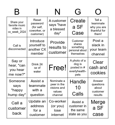 A Day In The Life CX Bingo! Bingo Card