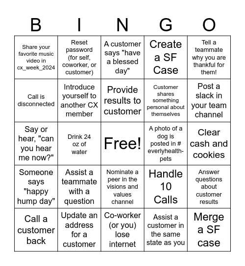 A Day In The Life CX Bingo! Bingo Card