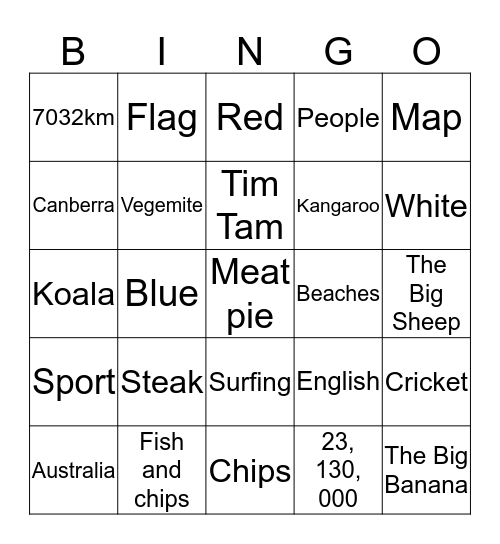 Australian Bingo Card