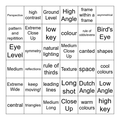 Camera Composition Bingo Card