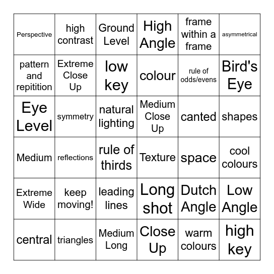 Camera Composition Bingo Card