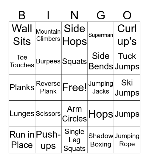 Exercises Bingo Card