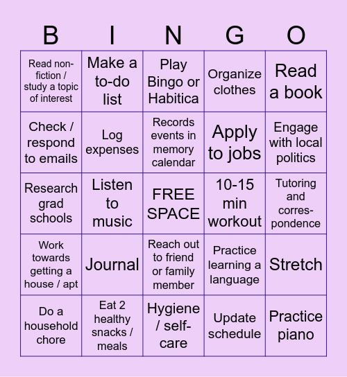 Daily Goals :) Bingo Card