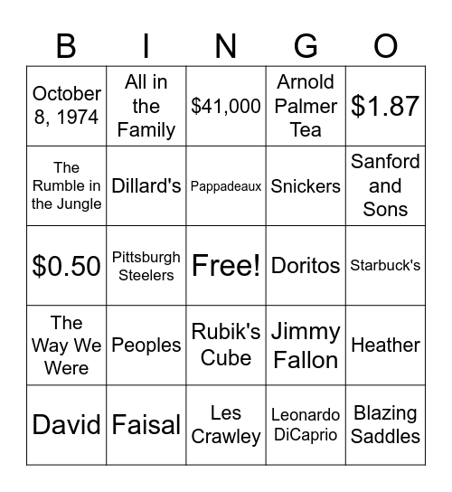 Mr. Crawley's 50th Birthday! Bingo Card