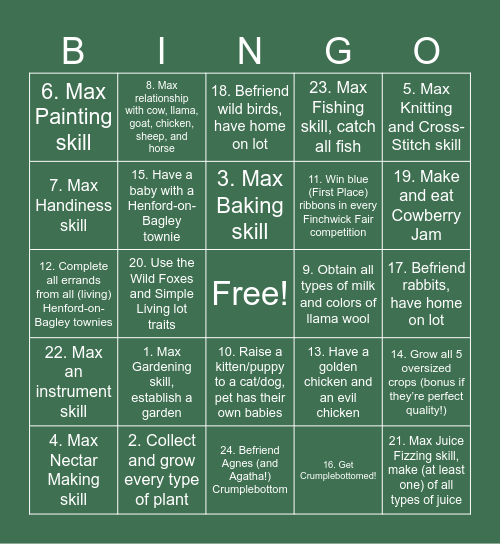 MeganLovesCottagecore Challenge Bingo Card