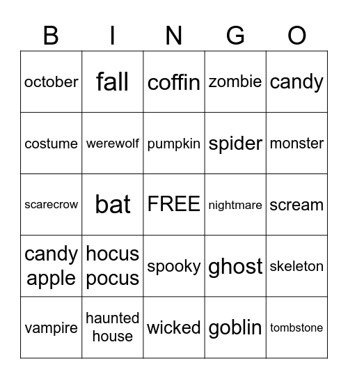 Halloween Bingo Card