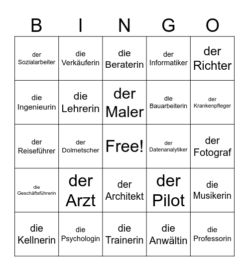 Deutsche Berufe Bingo Card