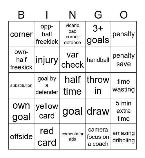 football Bingo Card