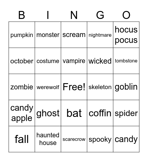 Halloween Bingo Card