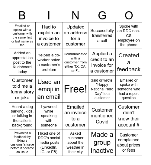 Customer Service Bingo Round 3 Bingo Card