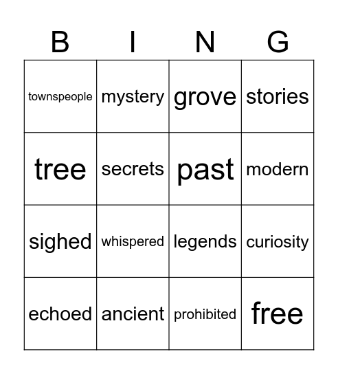 Vocabulary Bingo Card