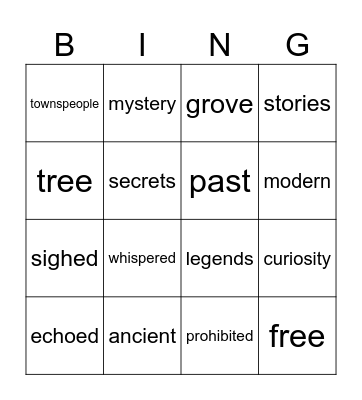 Vocabulary Bingo Card