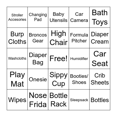Baby Shower Gift Bingo Card