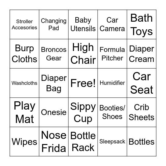 Baby Shower Gift Bingo Card