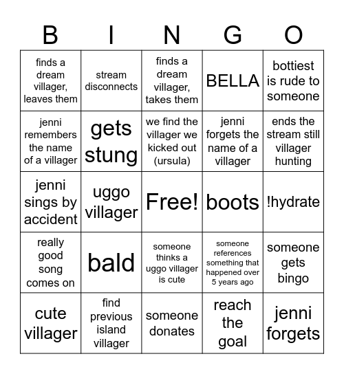 sleepiest villager hunt bingo Card