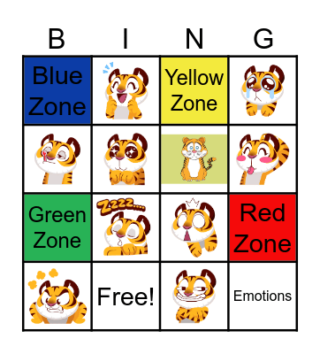 Tiger Zones of Regulation Bingo Card