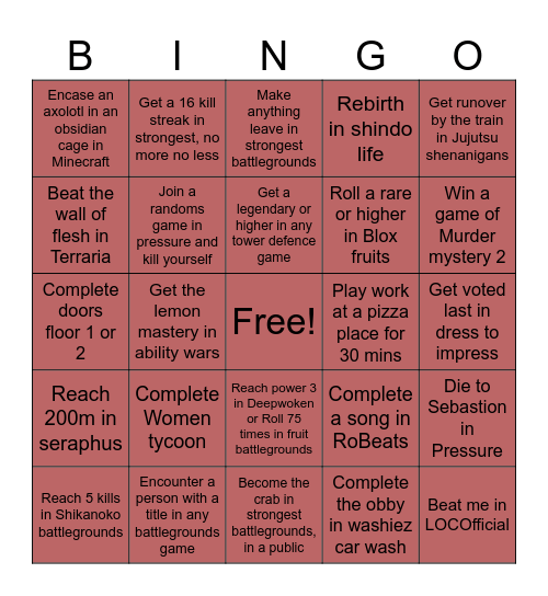 Untitled Bingo Card