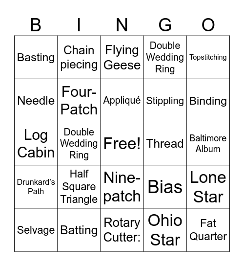 Quilt Bingo Card