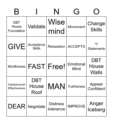 DBT Skills Bingo Card