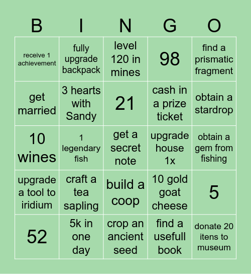 STARDEW VALLEY Bingo Card