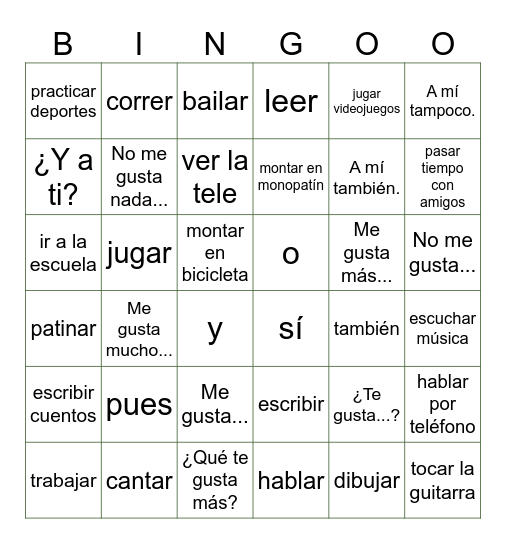 Capítulo 1A: ¿Qué te gusta hacer? Bingo Card