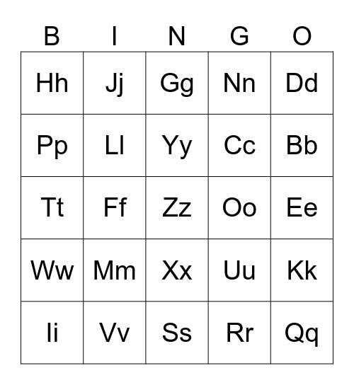 Letter Names and Sounds Bingo Card