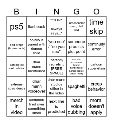 Dhar Mann Bingo super Bingo Card