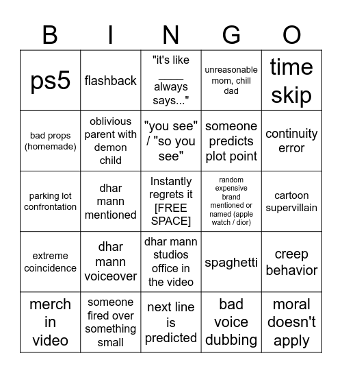 Dhar Mann Bingo super Bingo Card