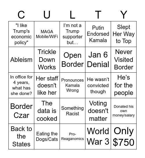 MAGA Spiel, TikTok Live Edition Bingo Card