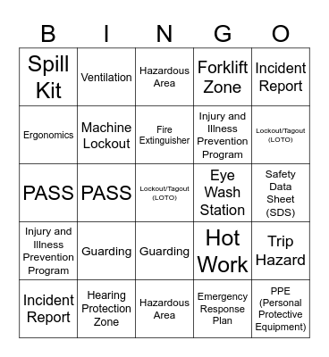 SAFETY Bingo Card