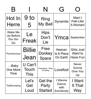 Pop Party Classics Bingo Card