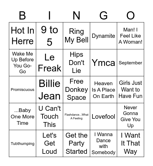 Pop Party Classics Bingo Card