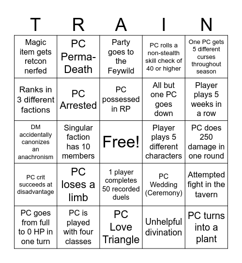 WM Season 8 Bingo Card