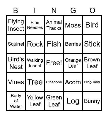 Nature Park Bingo Card