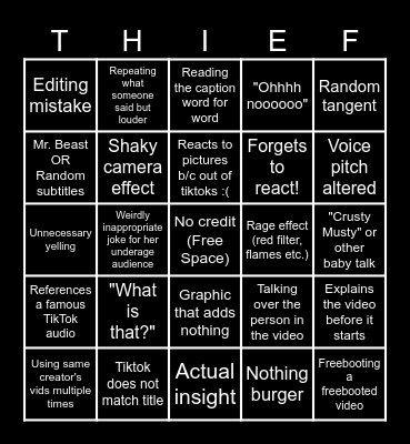 Sssniperwolf Bbbingo! Bingo Card