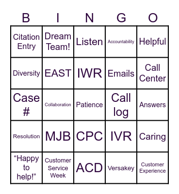 Customer Service Week Bingo Card