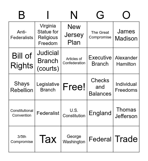 Constitution Review Bingo Card