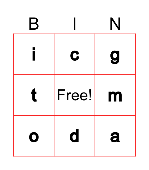 Kindergarten Sounds Bingo Card