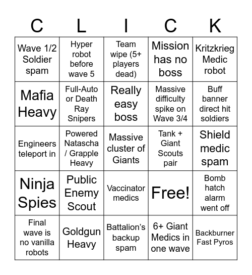 Click Mission Bingo Card